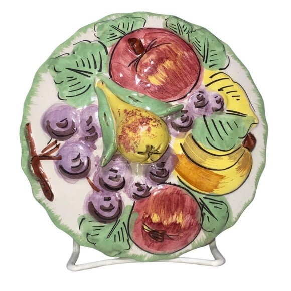 Hand-Painted Italian Ceramic Fruit-Themed Covered Dish - Picture 2 of 8